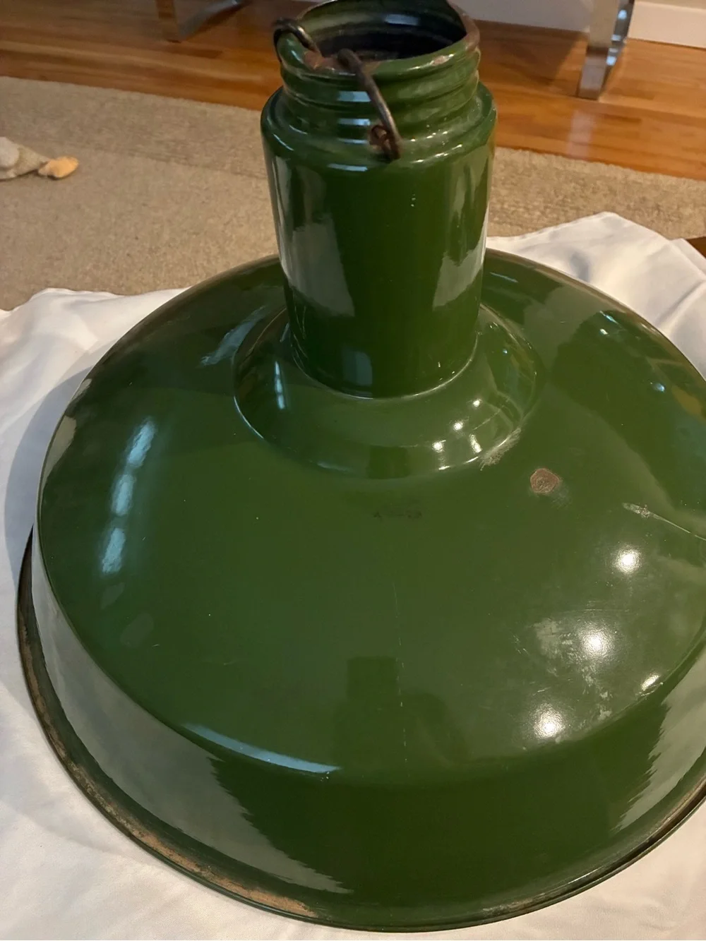 Green Enamel Industrial Pendant Shade VTG not reproduction!  Green Lamp Lantern
